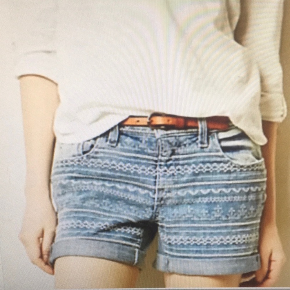 PILCRO-THE LETTERPRESS/BLUE-“THE STET”ZIG ZAG EMBROIDERED JEAN SHORTS
